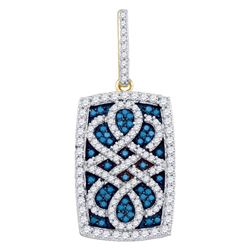 0.90 CTW Blue Color Diamond Rectangle Cluster Pendant 10KT Yellow Gold - REF-49X5Y