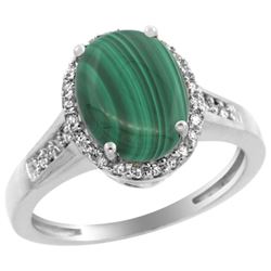 Natural 2.49 ctw Malachite & Diamond Engagement Ring 14K White Gold - REF-39K7R