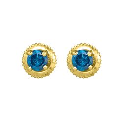 0.50 CTW Blue Color Diamond Solitaire Earrings 10KT Yellow Gold - REF-26H9M