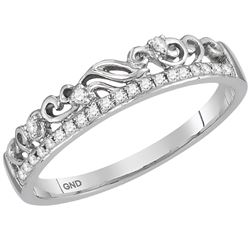 0.07 CTW Diamond Floral Stackable Ring 10KT White Gold - REF-13Y4X