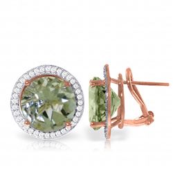 Genuine 10.40 ctw Green Amethyst & Diamond Earrings Jewelry 14KT Rose Gold - REF-120T5A