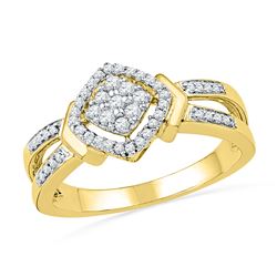 0.25 CTW Diamond Square Cluster Ring 10KT Yellow Gold - REF-30N2F