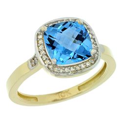 Natural 3.94 ctw Swiss-blue-topaz & Diamond Engagement Ring 10K Yellow Gold - REF-29H2W