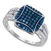 Image 1 : 0.45 CTW Blue Color Diamond Circle Cluster Ring 10KT White Gold - REF-24N2F