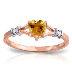 Genuine 0.47 ctw Citrine & Diamond Ring Jewelry 14KT Rose Gold - REF-27H2X