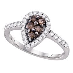 0.50 CTW Cognac-brown Color Diamond Cluster Ring 10KT White Gold - REF-30F2N