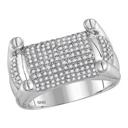 0.93 CTW Mens Diamond Rounded Surface Studded Cluster Ring 10KT White Gold - REF-112M5H