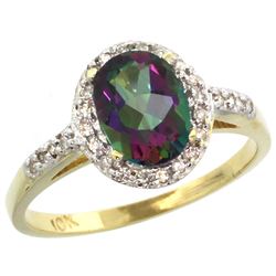 Natural 1.3 ctw Mystic-topaz & Diamond Engagement Ring 14K Yellow Gold - REF-32K2R