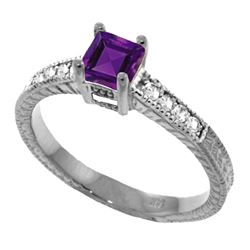 Genuine 0.65 ctw Amethyst & Diamond Ring Jewelry 14KT White Gold - REF-69F6Z