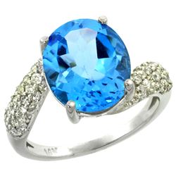 Natural 6.45 ctw swiss-blue-topaz & Diamond Engagement Ring 14K White Gold - REF-54N3G