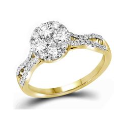 1.02 CTW Diamond Cluster Bridal Engagement Ring 10KT Yellow Gold - REF-132N2F