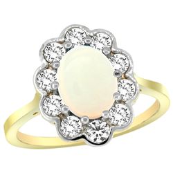 Natural 1.64 ctw Opal & Diamond Engagement Ring 10K Yellow Gold - REF-69V6F