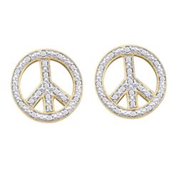 0.15 CTW Diamond Peace Sign Circle Screwback Stud Earrings 10KT Yellow Gold - REF-22H4M