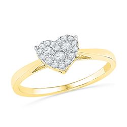 0.16 CTW Diamond Simple Heart Cluster Ring 10KT Yellow Gold - REF-18Y2X