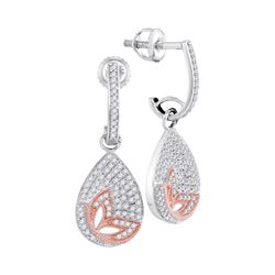 0.40 CTW Diamond Teardrop Rose-tone Butterfly Dangle Earrings 10KT White Gold - REF-41H9M