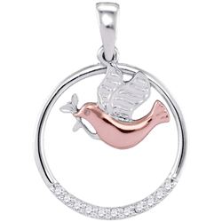 0.06 CTW Diamond Dove Bird Circle Pendant 10KT Two-tone Gold - REF-10F5N