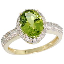 Natural 2.3 ctw Peridot & Diamond Engagement Ring 14K Yellow Gold - REF-41A7V