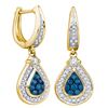 Image 1 : 0.53 CTW Blue Color Diamond Teardrop Dangle Earrings 10KT Yellow Gold - REF-44W9K