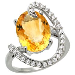 Natural 5.89 ctw Citrine & Diamond Engagement Ring 14K White Gold - REF-91W4K