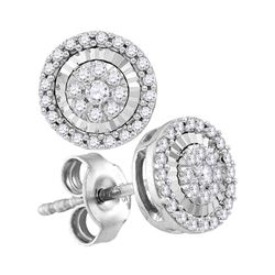 0.33 CTW Diamond Flower Cluster Screwback Earrings 10KT White Gold - REF-28X4Y