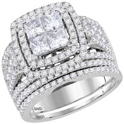 2.95 CTW Princess Diamond Cluster Halo Bridal Engagement Ring 14KT White Gold - REF-299K9W