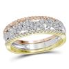 Image 1 : 0.25 CTW Diamond Rope Floral 3-Piece Stackable Ring 10KT Tri-Tone Gold - REF-30Y2X