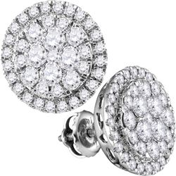 1.01 CTW Diamond Flower Cluster Circle Earrings 14KT White Gold - REF-94F5N