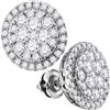 Image 1 : 1.01 CTW Diamond Flower Cluster Circle Earrings 14KT White Gold - REF-94F5N
