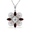Genuine 6.3 ctw Garnet & Pearl Necklace Jewelry 14KT White Gold - REF-59K2V
