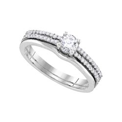 0.50 CTW Diamond Double Row Bridal Wedding Engagement Ring 14k White Gold - REF-82M4H