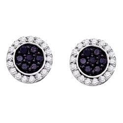 1 CTW Black Color Diamond Circle Cluster Earrings 10KT White Gold - REF-44K9W
