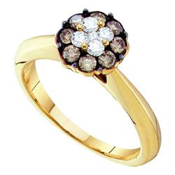 0.51 CTW Cognac-brown Color Diamond Cluster Bridal Ring 14KT Yellow Gold - REF-49X5Y