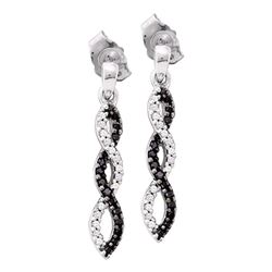 0.15 CTW Black Color Diamond Infinity Dangle Screwback Earrings 10KT White Gold - REF-18H2M
