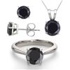 14K White Gold Jewelry SET 3.20CTW Black Diamond Ring, Earrings, Necklace - REF#199R8X-WJ13342