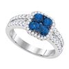 1.33 CTW Blue Sapphire Cluster Diamond Halo Bridal Ring 14KT White Gold - REF-127W4K