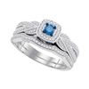 0.38 CTW Blue Color Diamond Milgrain Bridal Engagement Ring 10KT White Gold - REF-44W9K