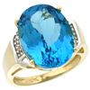 Natural 11.02 ctw Swiss-blue-topaz & Diamond Engagement Ring 10K Yellow Gold - REF-50F9N
