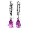 Genuine 3 ctw Pink Topaz Earrings Jewelry 14KT White Gold - REF-24R3P