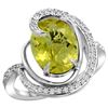 Natural 6.53 ctw lemon-quartz & Diamond Engagement Ring 14K White Gold - REF-70A6V