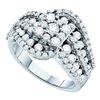 2 CTW Diamond Flower Swirl Cocktail Ring 14KT White Gold - REF-187K4W