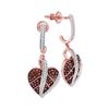 Image 1 : 0.33 CTW Red Color Diamond Heart Dangle Screwback Earrings 10KT Rose Gold - REF-43F4N