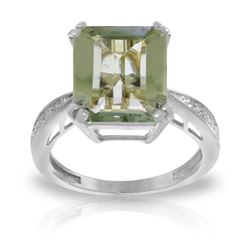 Genuine 5.62 ctw Green Amethyst & Diamond Ring Jewelry 14KT White Gold - REF-82X9M