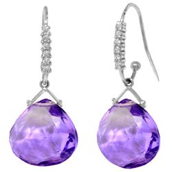 Genuine 17.18 ctw Amethyst & Diamond Earrings Jewelry 14KT White Gold - REF-59X3M