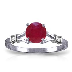 Genuine 1.02 ctw Ruby & Diamond Ring Jewelry 14KT White Gold - REF-30R9P