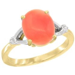 Natural 2.01 ctw Coral & Diamond Engagement Ring 14K Yellow Gold - REF-32N2G