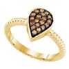 Image 1 : 0.20 CTW Cognac-brown Color Diamond Teardrop Cluster Ring 10KT Yellow Gold - REF-19K4W