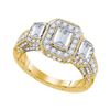 2 CTW Emerald Diamond 3-stone Bridal Engagement Ring 14KT Yellow Gold - REF-420F2N