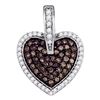 0.50 CTW Cognac-brown Color Diamond Framed Heart Pendant 10KT White Gold - REF-26M9H