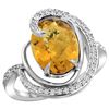 Natural 6.53 ctw quartz & Diamond Engagement Ring 14K White Gold - REF-70H6W
