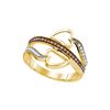 0.20 CTW Cognac-brown Color Diamond Heart Crossover Ring 10KT Yellow Gold - REF-22N4F